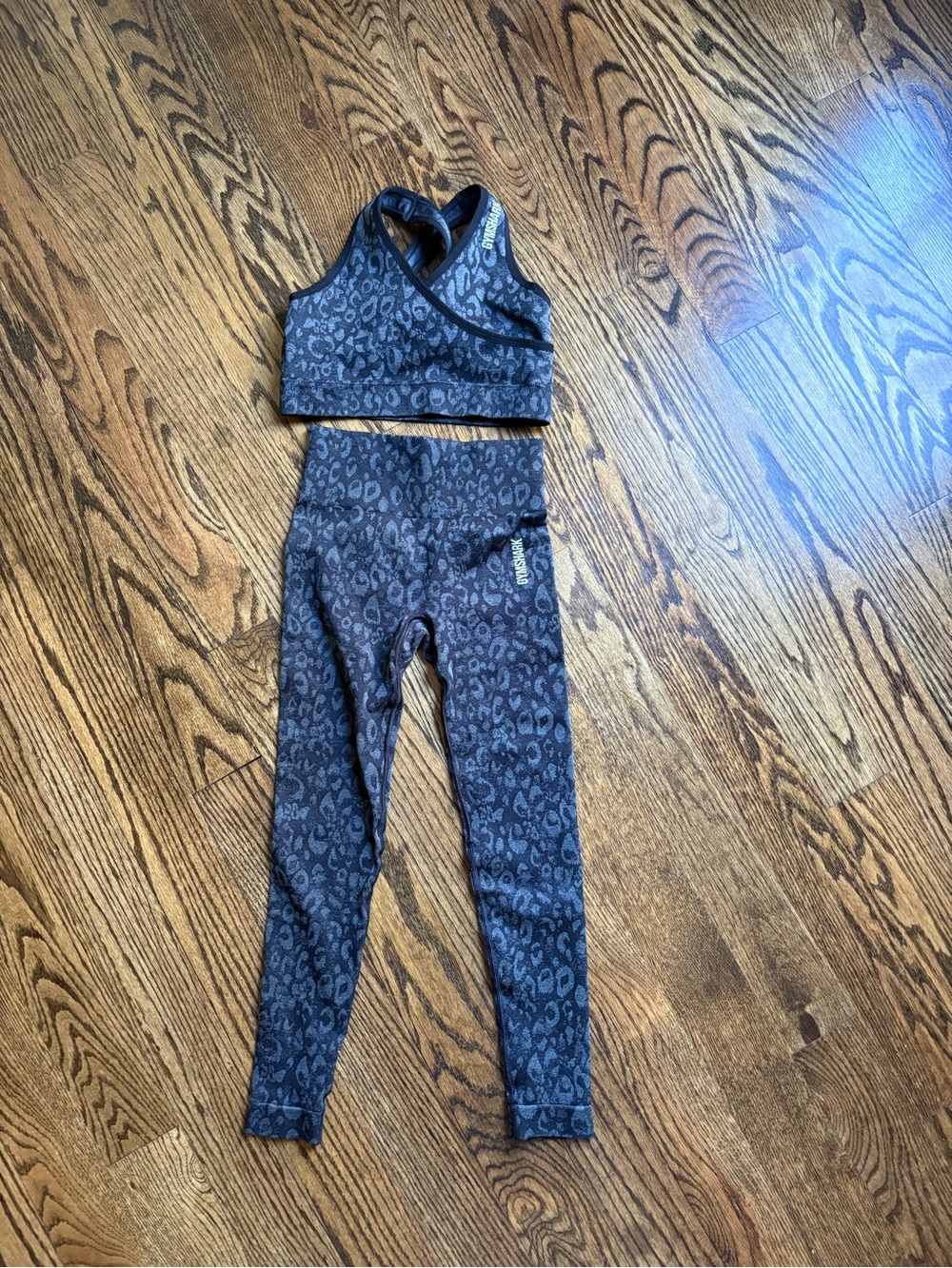 Gymshark Black Leopard Print Leggings & Crossover Sports Bra